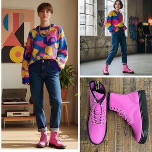 DR. MARTENS ZAVALA THRIFT PINK COMBAT BOOTS US 7 NEW WITH TAGS!